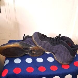 Nike Foamposite Black and Blue High-Top Sneakers with Denim Texture